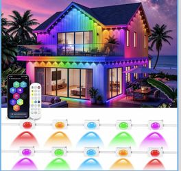 100FT RGB+IC Permanent Outdoor Lights, IP67 Waterproof Smart Eave Lighting, App & Remote Control Eaves Light, DIY LED Scene Modes for House Roof Decor