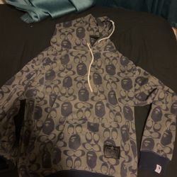 Grey And Navy Blue Coach X Bape Hoodie Collab Size XL fits like L though