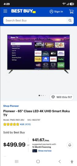 Pioneer 65” 4K UHD Smart Roku TV + Wall Mount