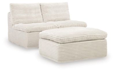 Canefield Ivory 2 Armless Chair with Ottoman