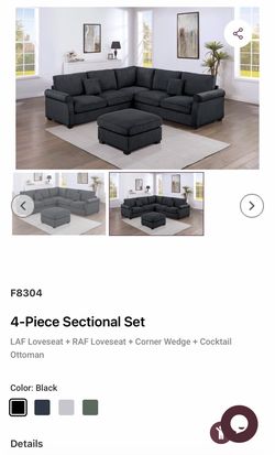 Black Sectional Sofa Set with Ottoman