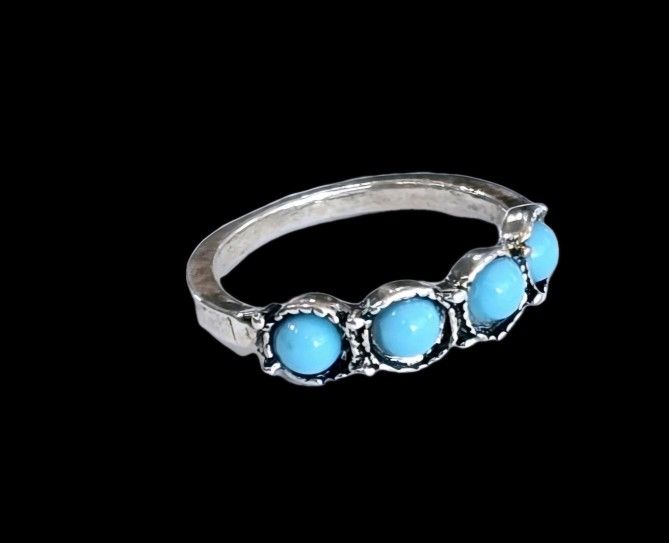 TURQUOISE TITANIUM FOREVER WEAR SILVER MULTIPLE STONE NEW SIZE 4 RING