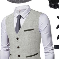 JONRRYIN 1920s Mens Costume Accessories Set, Gangster Costume Mens, Roaring 20s Costumes Men For Halloween, Party Costumes (Grey, XXXL