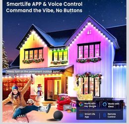 Smart Permanent Outdoor Lights for House, 100ft with 60 RGB Permanent Christmas Lights, P67 Waterproof with DIY Scene for Halloween Christmas Decor, R