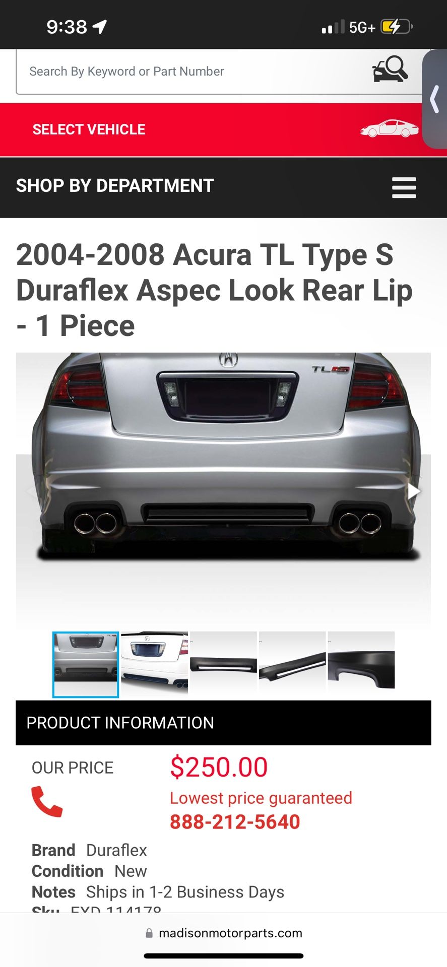 Rear Bumper Lip Acura Tl Type S (just.l The Lip)