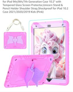 for iPad 9th/8th/7th Generation Case 10.2" with Tempered Glass Screen Protector,Unicorn Stand & Pencil Holder Shoulder Strap,Shockproof for iPad 10.2 