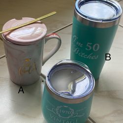 New - 14oz Gold Pattern Coffee Mug, Cool Gifts Idea for Turning 50 Year old Mom, Wife, Daughter, Sister, Friends, Aunt - Set of 3 for $45 or $16.99 ea