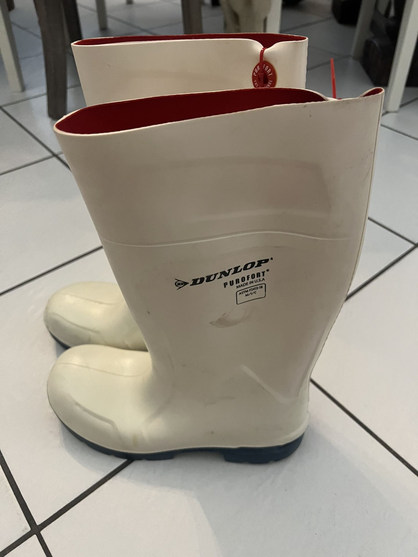 DUNLOP Rubber Boots,PR, WHITE/BLUE 9