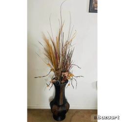 Vintage Bamboo Leather With Wicker wor  3ft Floor Vase With Filler