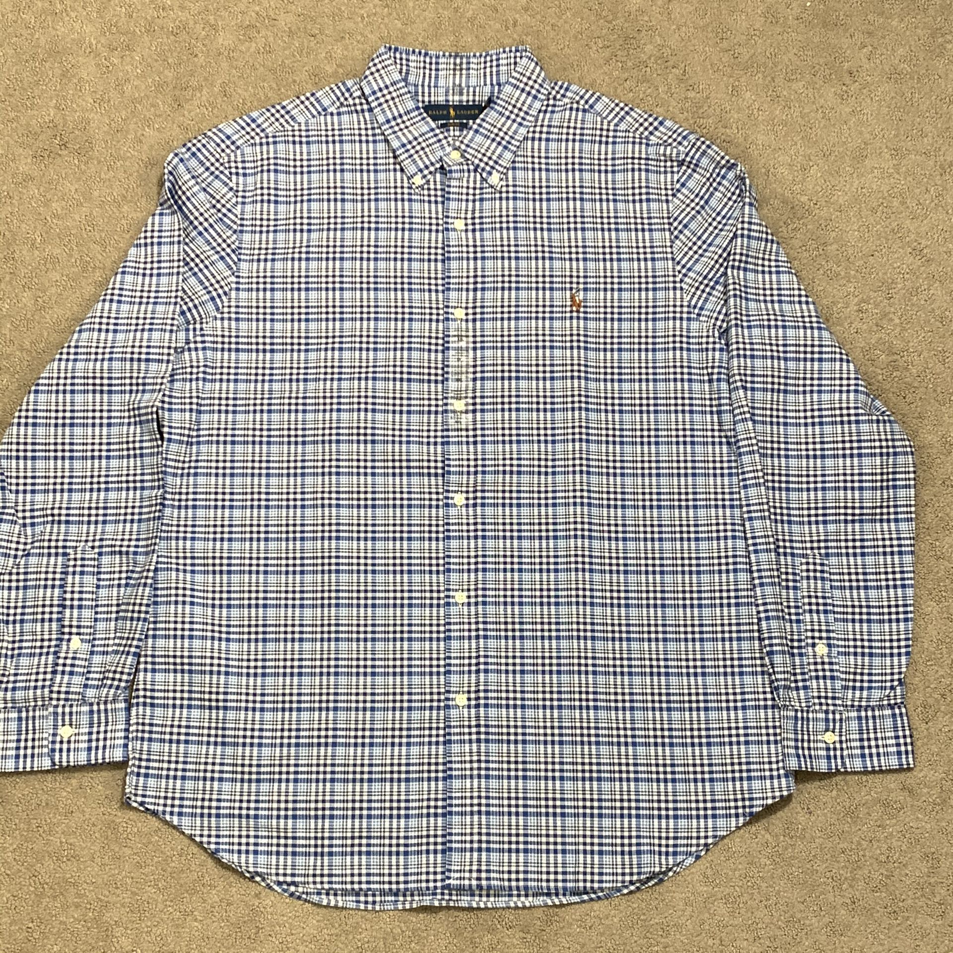 Polo Ralph Lauren Mens Slim Fit Long Sleeve Button Down Shirt, Blue Plaid
