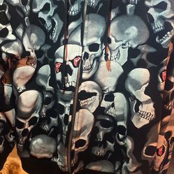 Famous Star And Strap Skull Zip Up Hoodie