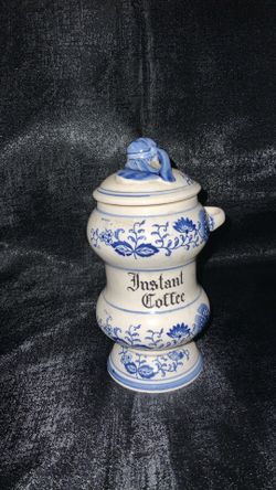 Vintage Arnart Blue Onion Chinese Porcelain Instant Coffee Canister With Lid