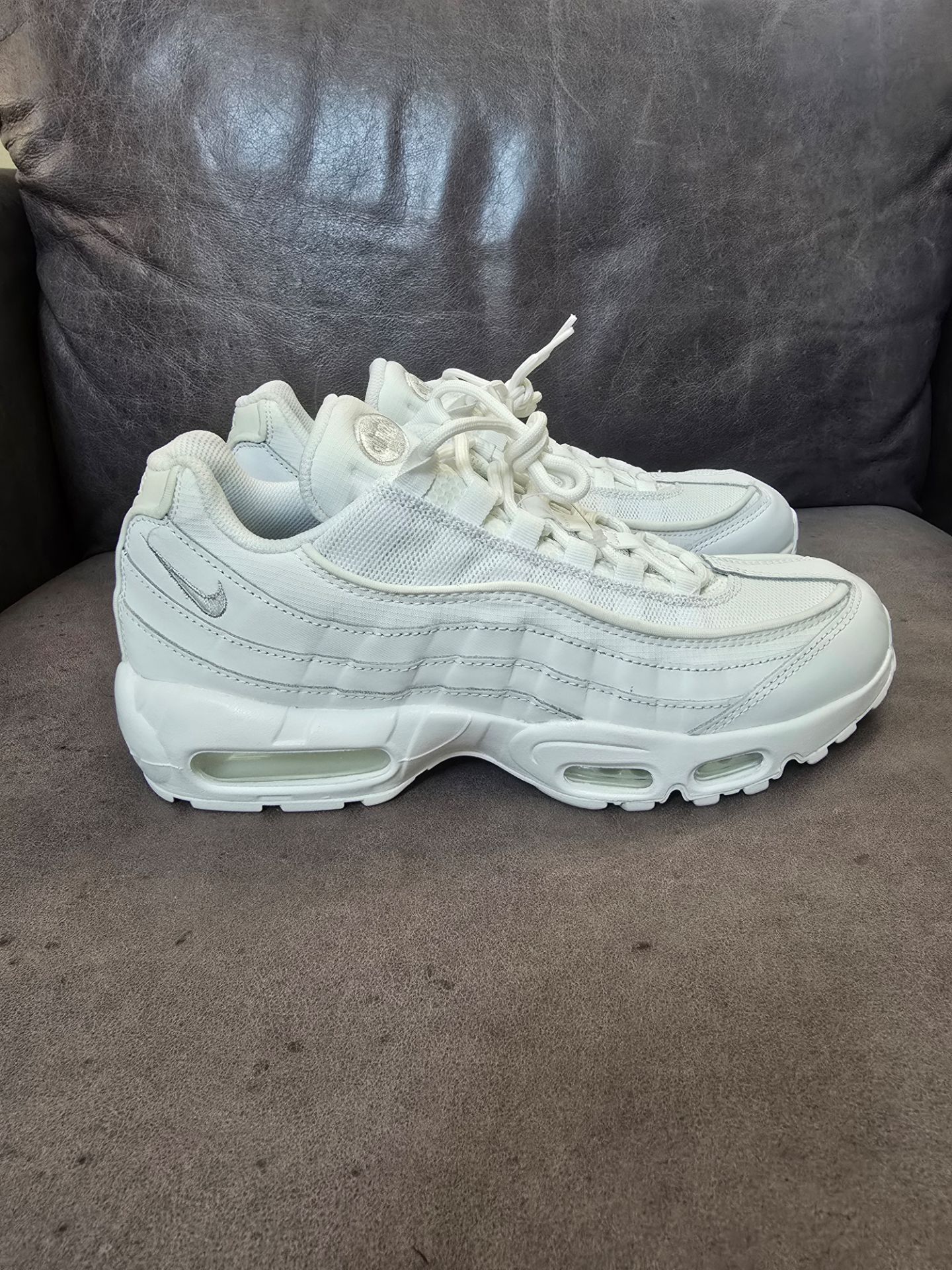 Nike Air Max 95 Essential CT1268-100 Triple White Grey Running Shoes Mens Size 9