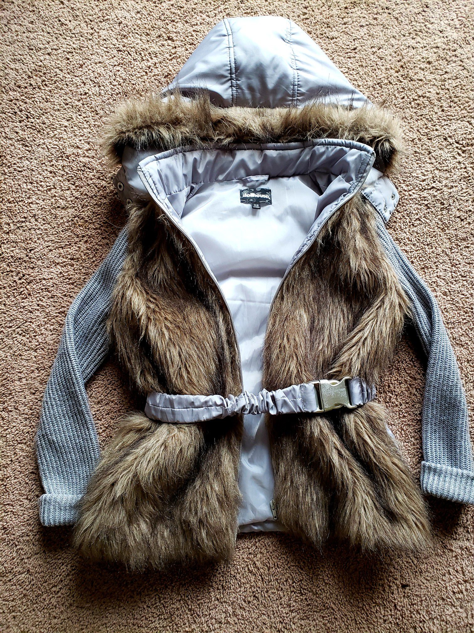 Girls Dollhouse Jacket grey with fur 14/6-NEVER WORN