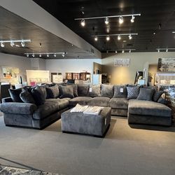 Grey Corduroy 4PC Chaise Sectional Couch