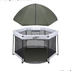 Pamo Babe Baby Playpen with Sun Protection Canopy - Indoor & Outdoor Play Yard for Babies and Toddlers - Baby Tent with Zipper Door