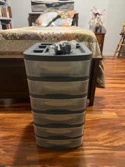6 Drawer Plastic Storage Container Gray with Wheels