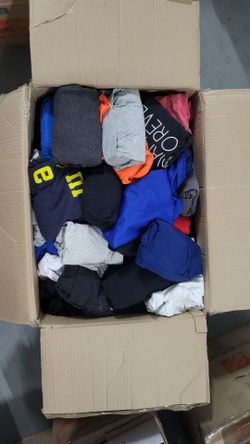 1 large box of boys clothes and teen boys clothes s-m size