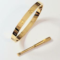 18k Gold LOVE Men's Women's Unisex Bracelet Bangle Gift Size 15 To 21 Cm