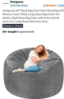 Homguava 6FT Giant Bean Bag Chair – Grey