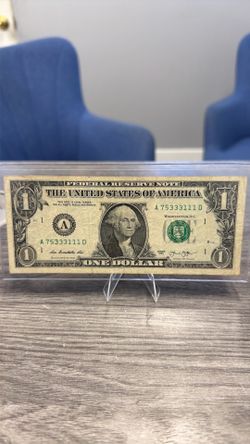 2013 $1 Bill Fancy Serial Number A(contact info removed)1D Collectible Currency
