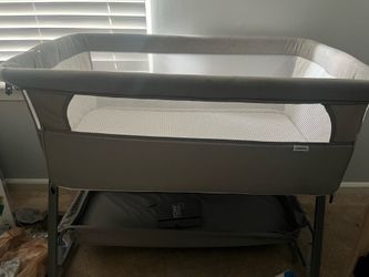 Cowiewie Bassinet Bedside Sleeper, Baby Bassinet with 7 Adjustable Height, Bedside Bassinet for Baby with Storage, Breathable Mesh & Mattress, Portabl
