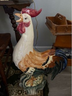 Huge 3 FT Vintage Ceramic Rooster Statue – French Country/Farmhouse Decor – OBO