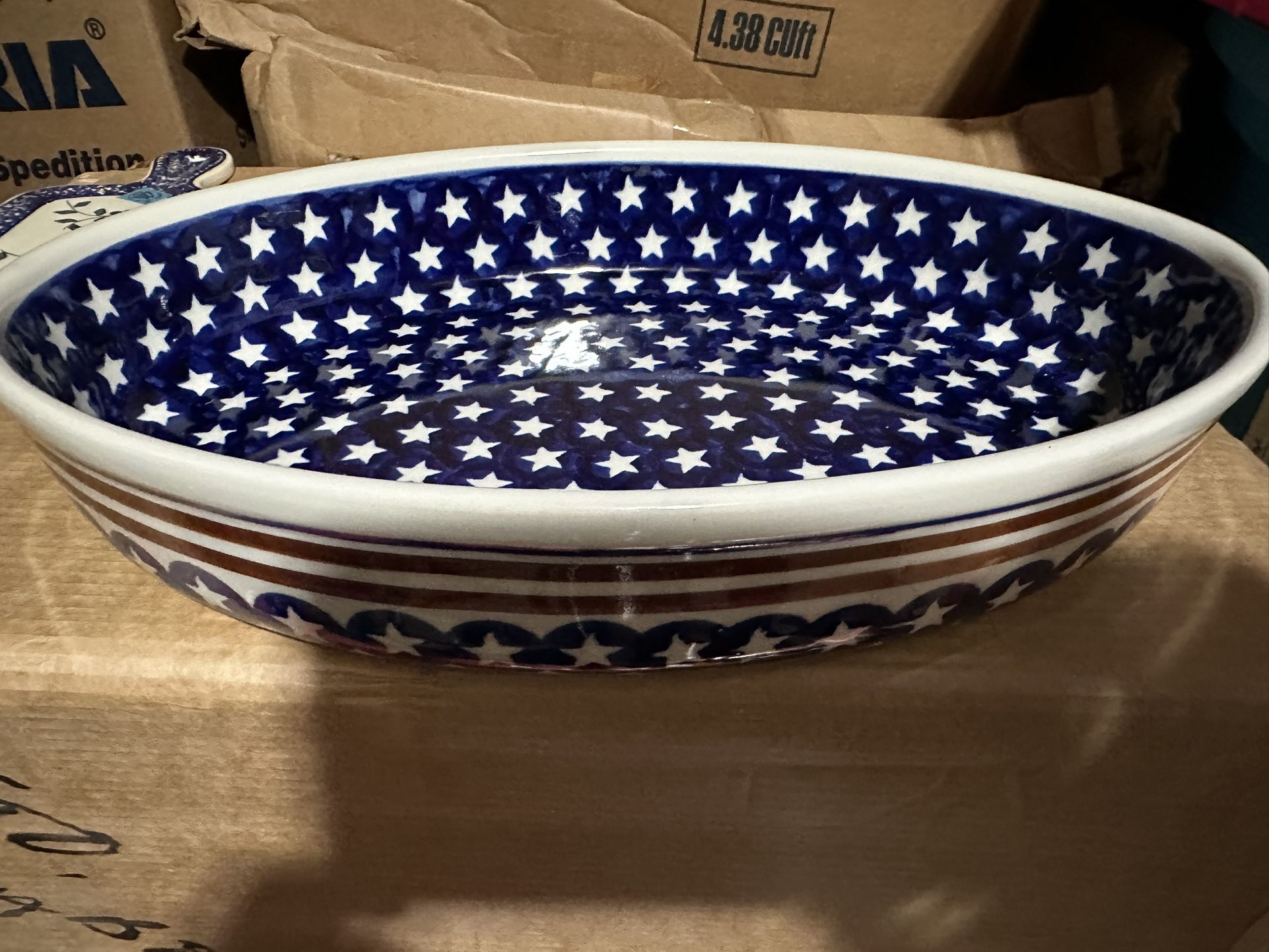 Polish Pottery Lg 14in Oval Americana Baker