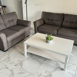 Gray Twin Set Loveseat Living Room Set Couch Sofa 