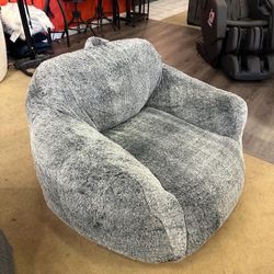 Tore Blue Steel Rabbit Fur Bean Bag Lounger Chair