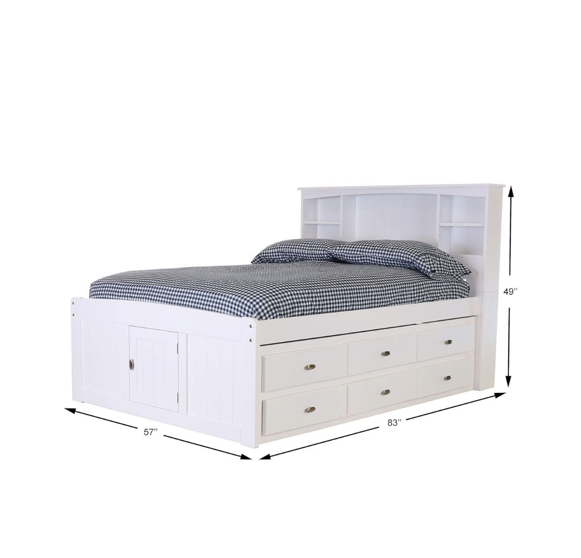White Full Bookcase Bed with 12 Drawers