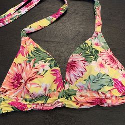 Target Kona Sol Women’s bikini swim halter top yellow pink floral size Med