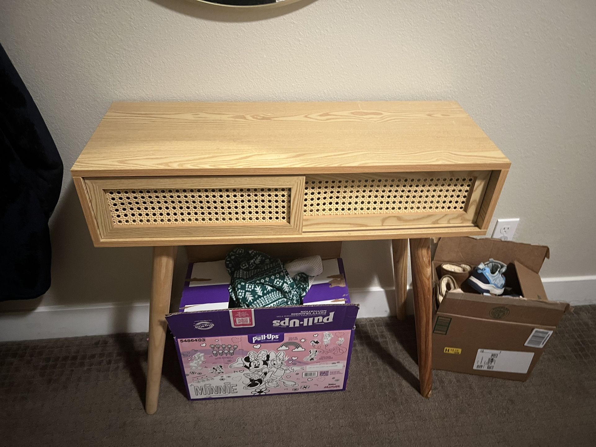 Console/Entryway Tables, Small Vanity Desk Rattan Dresser Side Table Entry Table Narrow Modern Hallway/Sofa Table Boho for Living Room, 31"