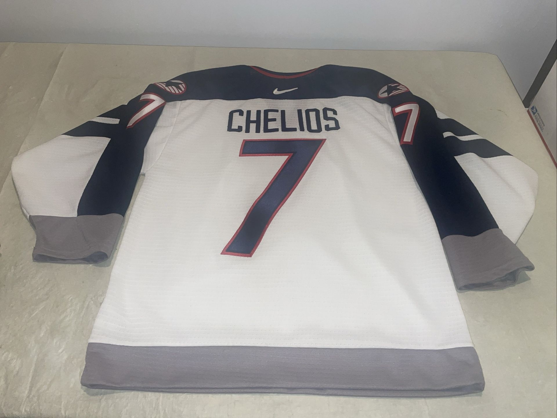 Chris Chelios Nike Team USA Olympic Jersey White Sewn Clean Vintage Men 44 Small