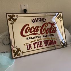 Vintage Antique Coca Cola Memorabilia Mirrored Sign Great For Bar