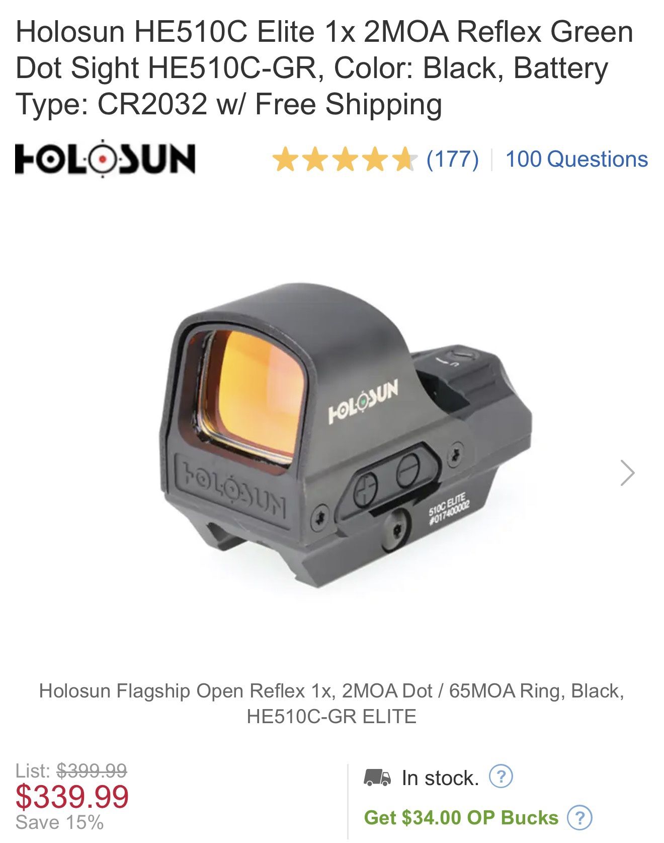 Holosun HE510C-GR Elite Green Dot – Like New / Perfect Condition