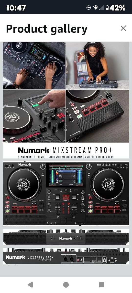Numark Mixstream Pro DJ Controller with Stem Separation, 2 Decks, Wi-Fi Streaming, Mixer, 7" Touchscreen, Speakers, works with Serato and Virtual DJ