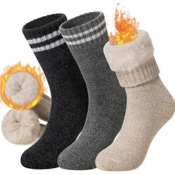 Womens Warm Thermal Socks Winter Ski Extra Thick Insulated Heated Crew Boot Socks for Cold Weather 3 Pairs