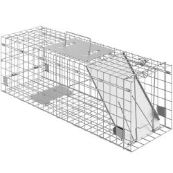 Live Animal Cage Trap, 24" x 8" x 8" Humane Cat Trap Galvanized Iron, Folding Animal Trap with Handle for Rabbits, Stray Cats, Squirrels, Raccoons, Gr