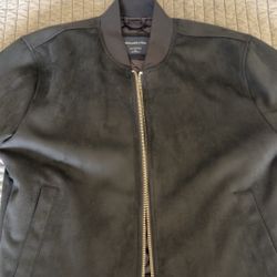 ABERCROMBIE & FITCH VEGAN SUEDE BOMBER JACKET COAT BLACK MENS SIZE SMALL
