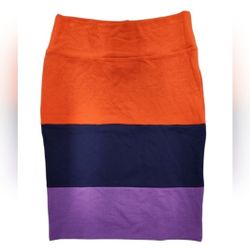 LulaRoe Size Large Orange Blue Purple Cassie Pencil Skirt New