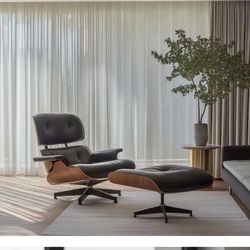 Marquie Genuine Leather Lounge Chair and Ottoman with Solid wood Swivel Lounge Chair