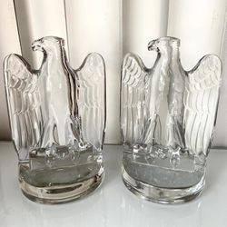 Vintage Fostoria Molded Glass Eagle Bookends 1940-s