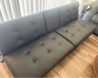Black Faux Leather Futon / Convertible Sofa Bed