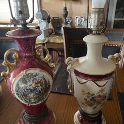 Antique George And Martha Washington Table Lamps
