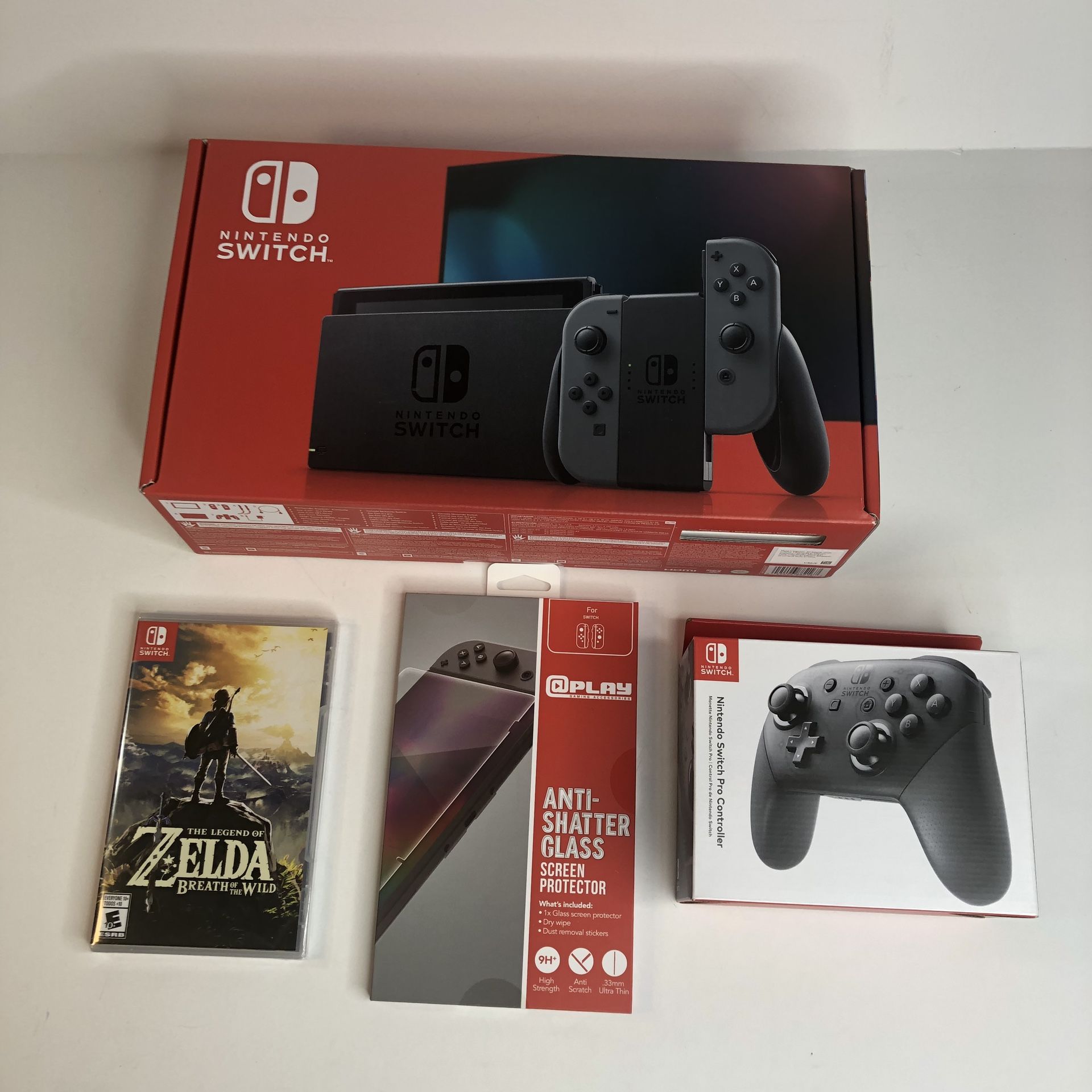 NEW Nintendo Switch Bundle Pro Controller Legend of Zelda Game Glass Cover