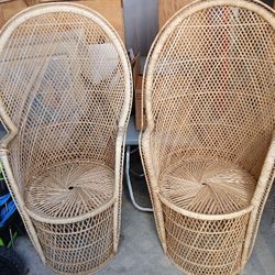 Vtg Pair Of Woven Rattan Chairs