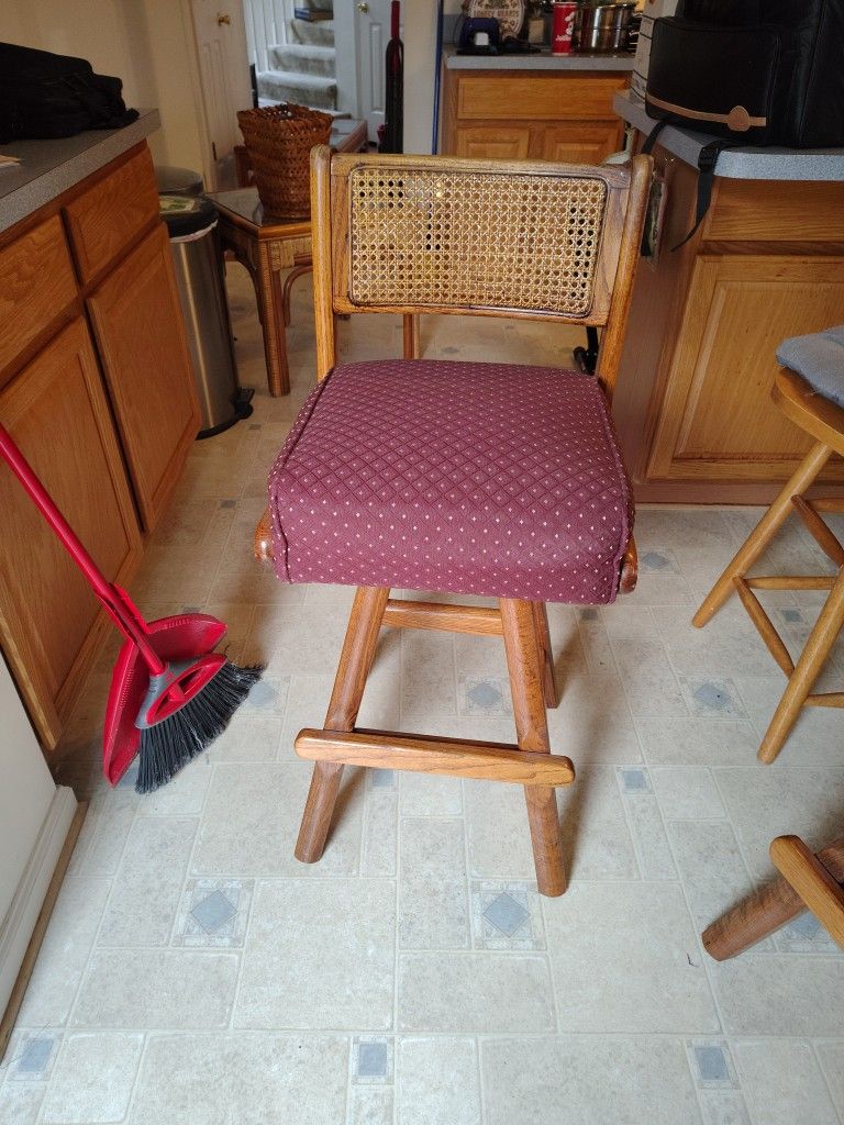 3 Matching Wooden Swivel Bar Stools.