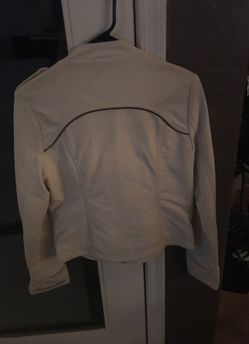 Women's white leather motorcycle jacket