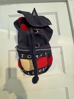 Vintage Tommy Hilfiger Backpack 90s Flag Logo Bag Navy Red RARE